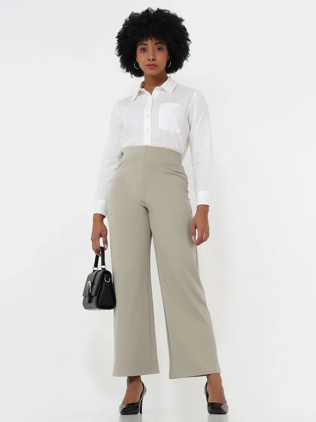 Women Light Olive Wide Leg Treggings