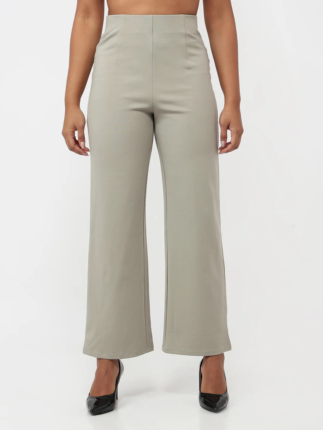 Women Light Olive Wide Leg Treggings - Image 2