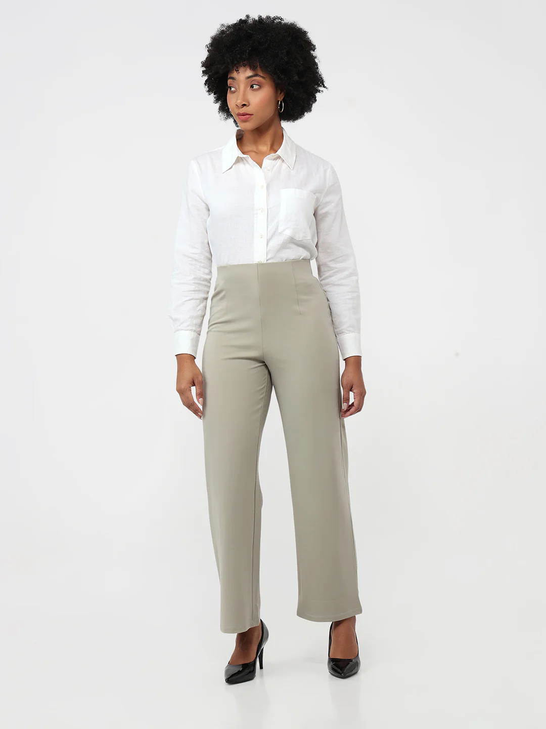 Women Light Olive Wide Leg Treggings - Image 4