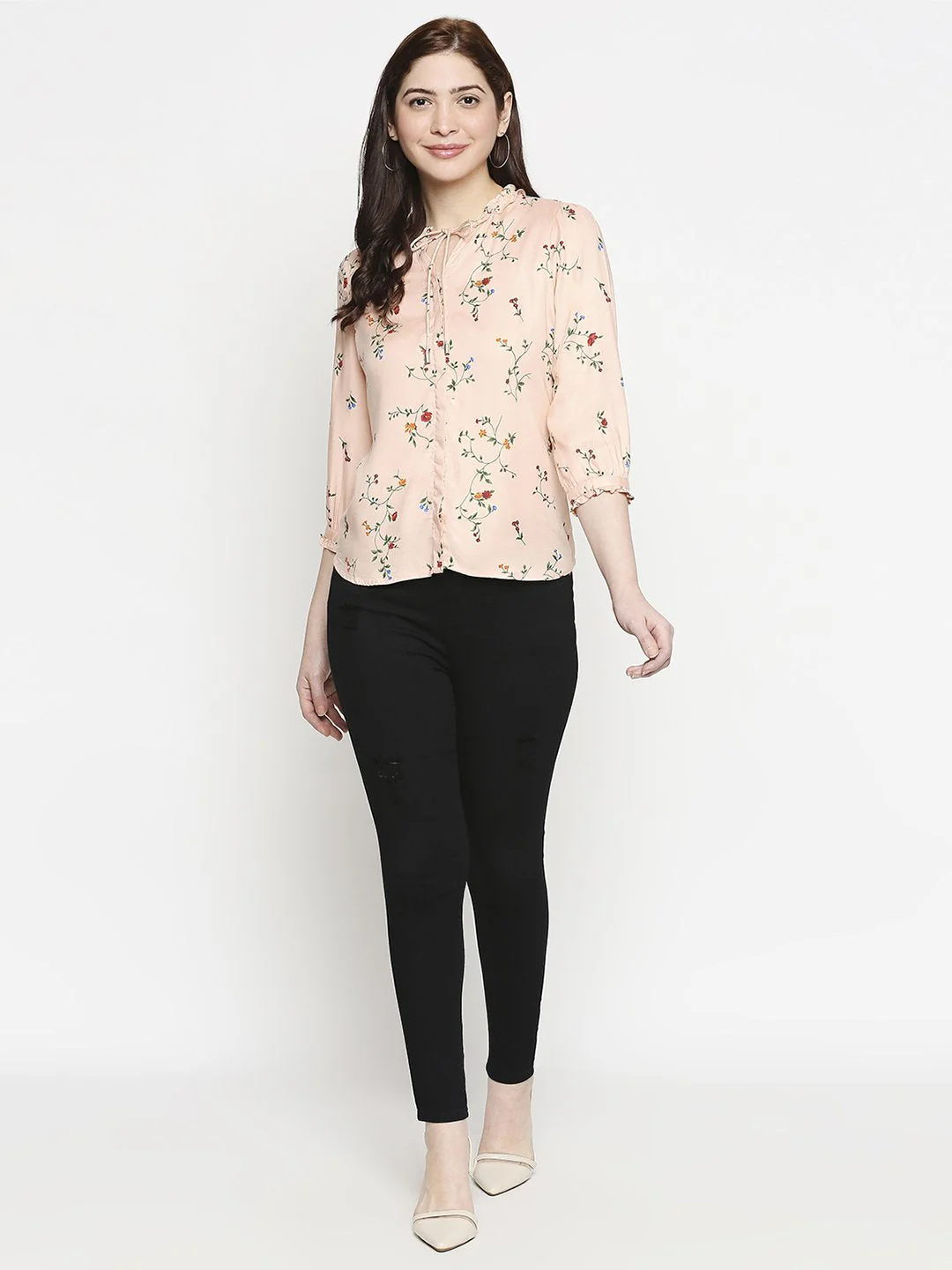 Women Light Peach Printed Shirt