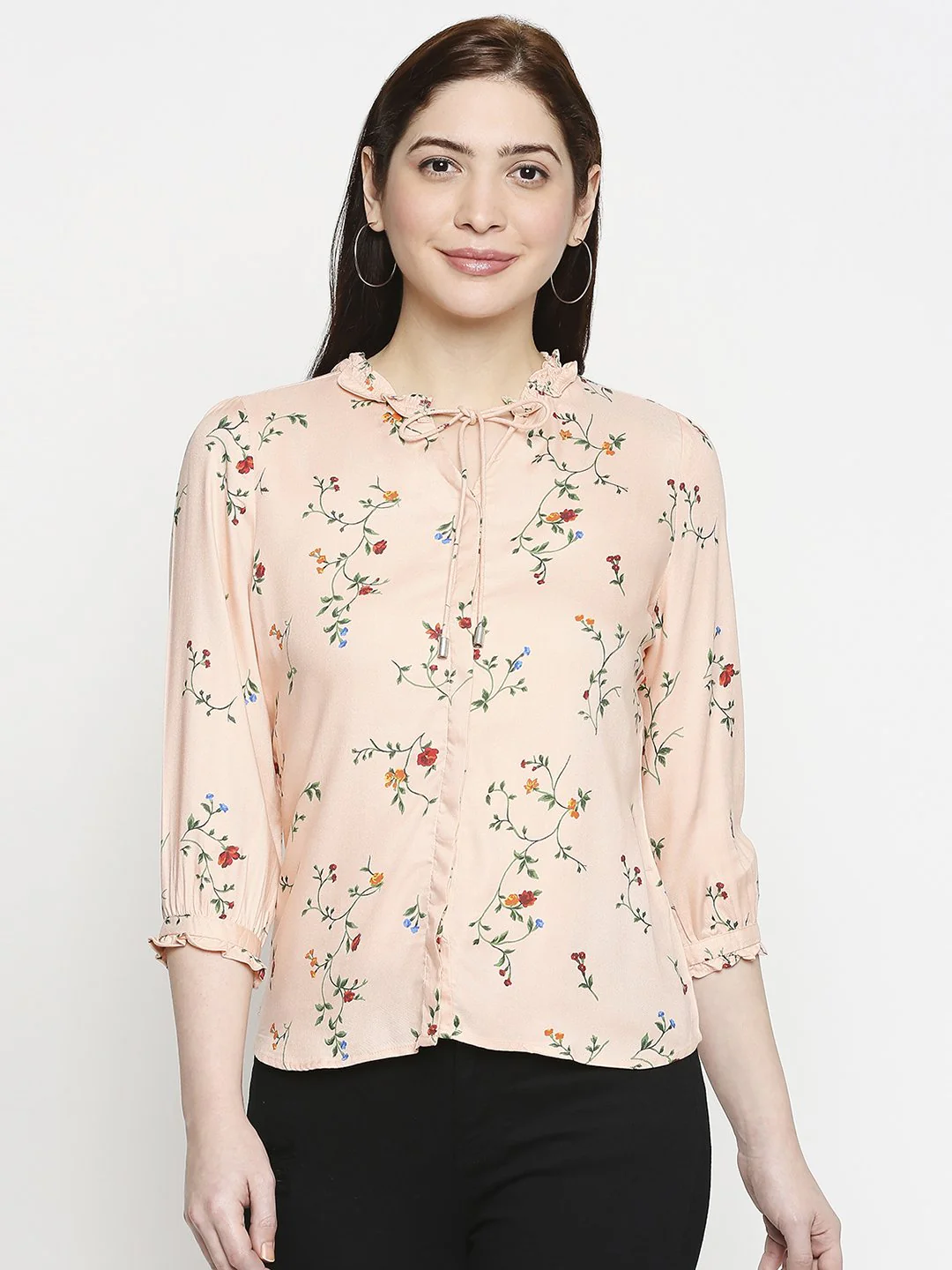 Women Light Peach Printed Shirt - Image 2