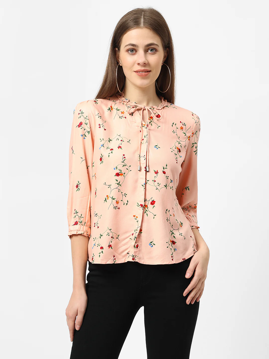 Women Light Peach Printed Shirt - Image 2