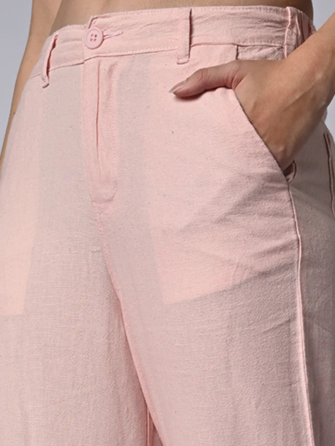 Women Light Pink Wide Leg Pants - Image 5