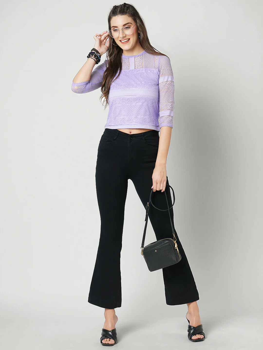 Women Lilac Crop Lace Top