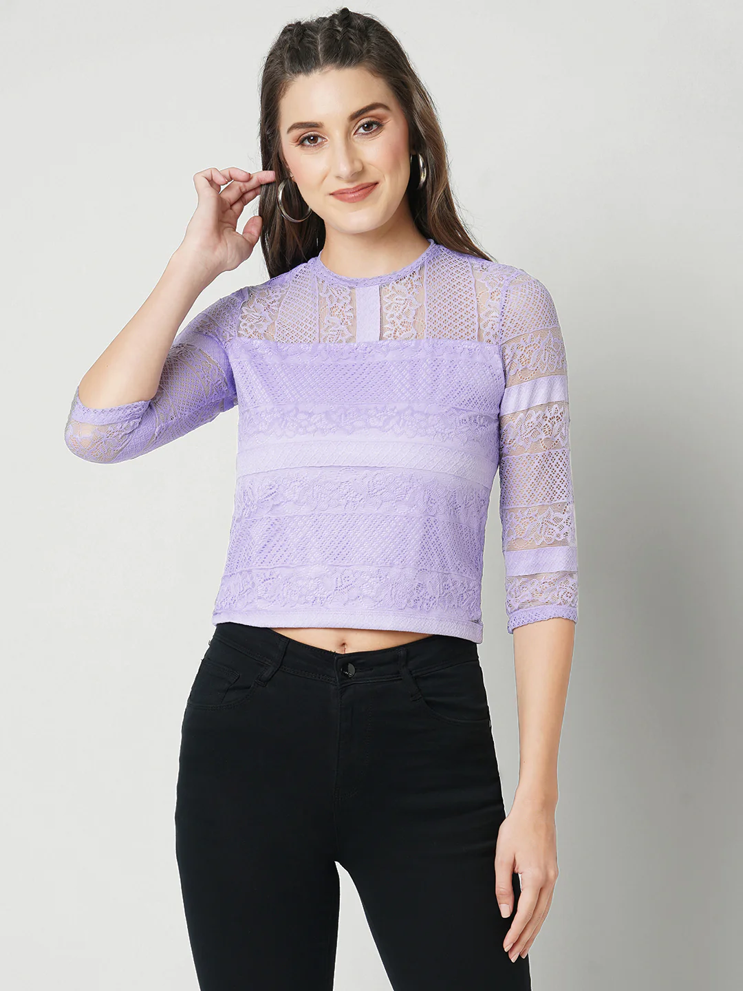 Women Lilac Crop Lace Top - Image 2