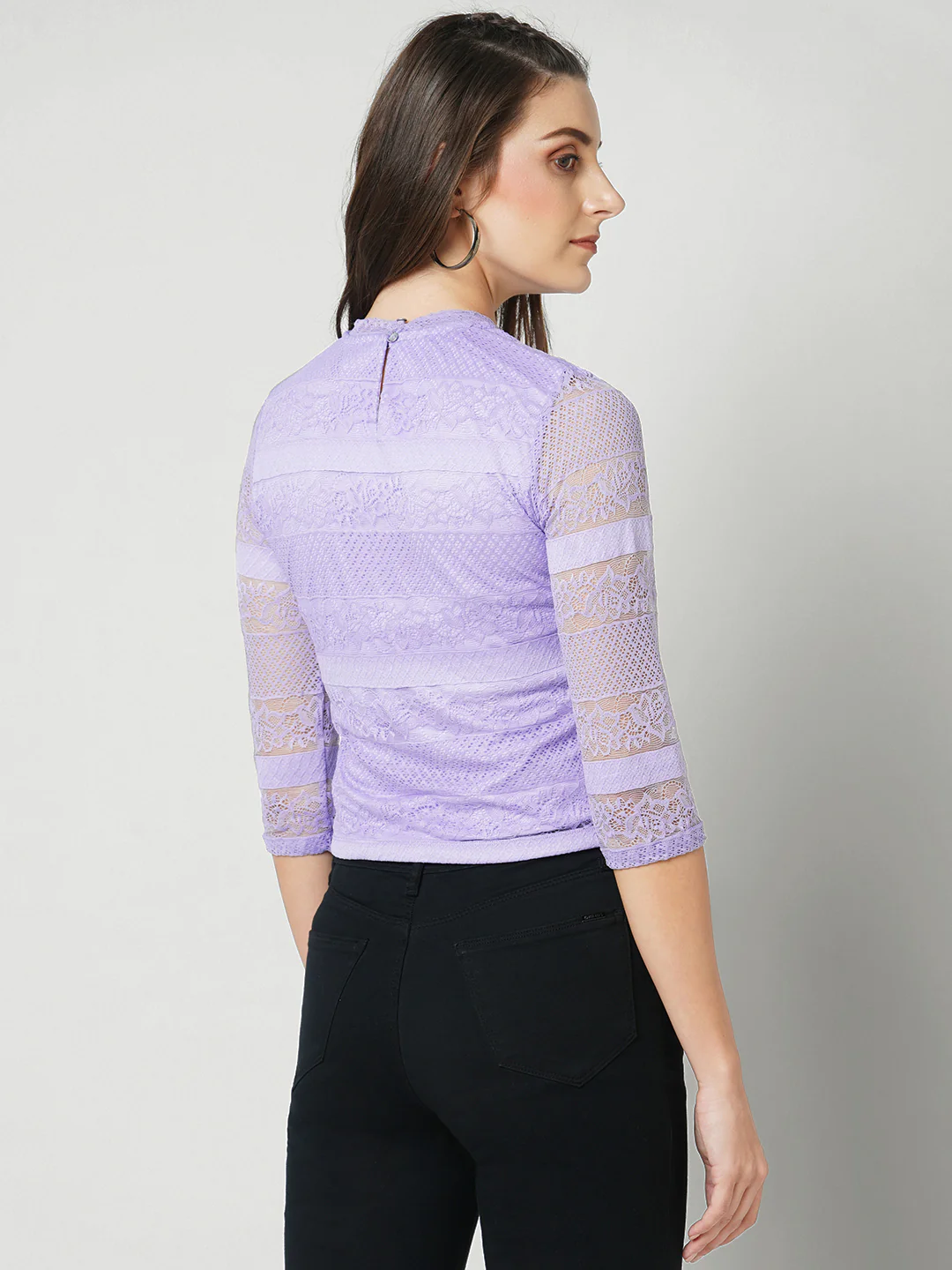 Women Lilac Crop Lace Top - Image 3