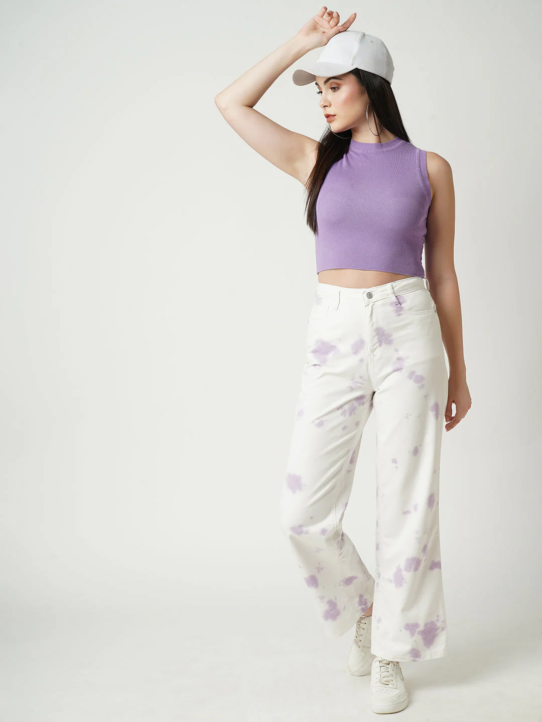 Women Lilac Crop Rib Flat Knit Top - Image 2