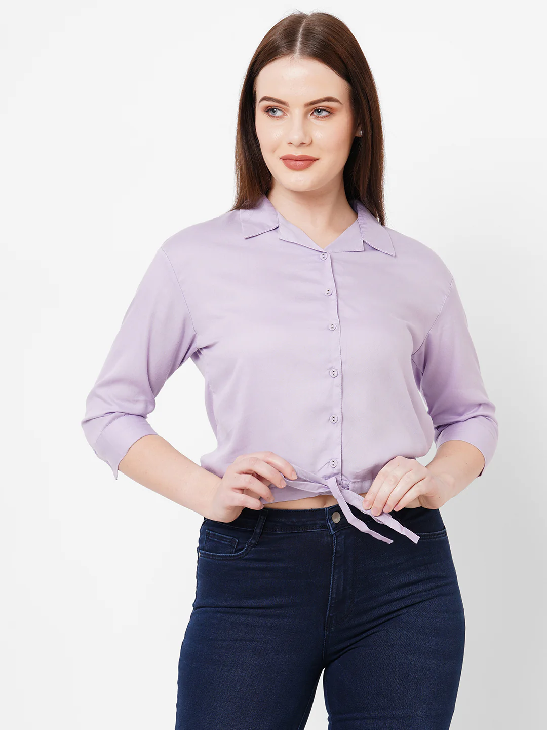 Women Lilac Crop Shirt - Image 2