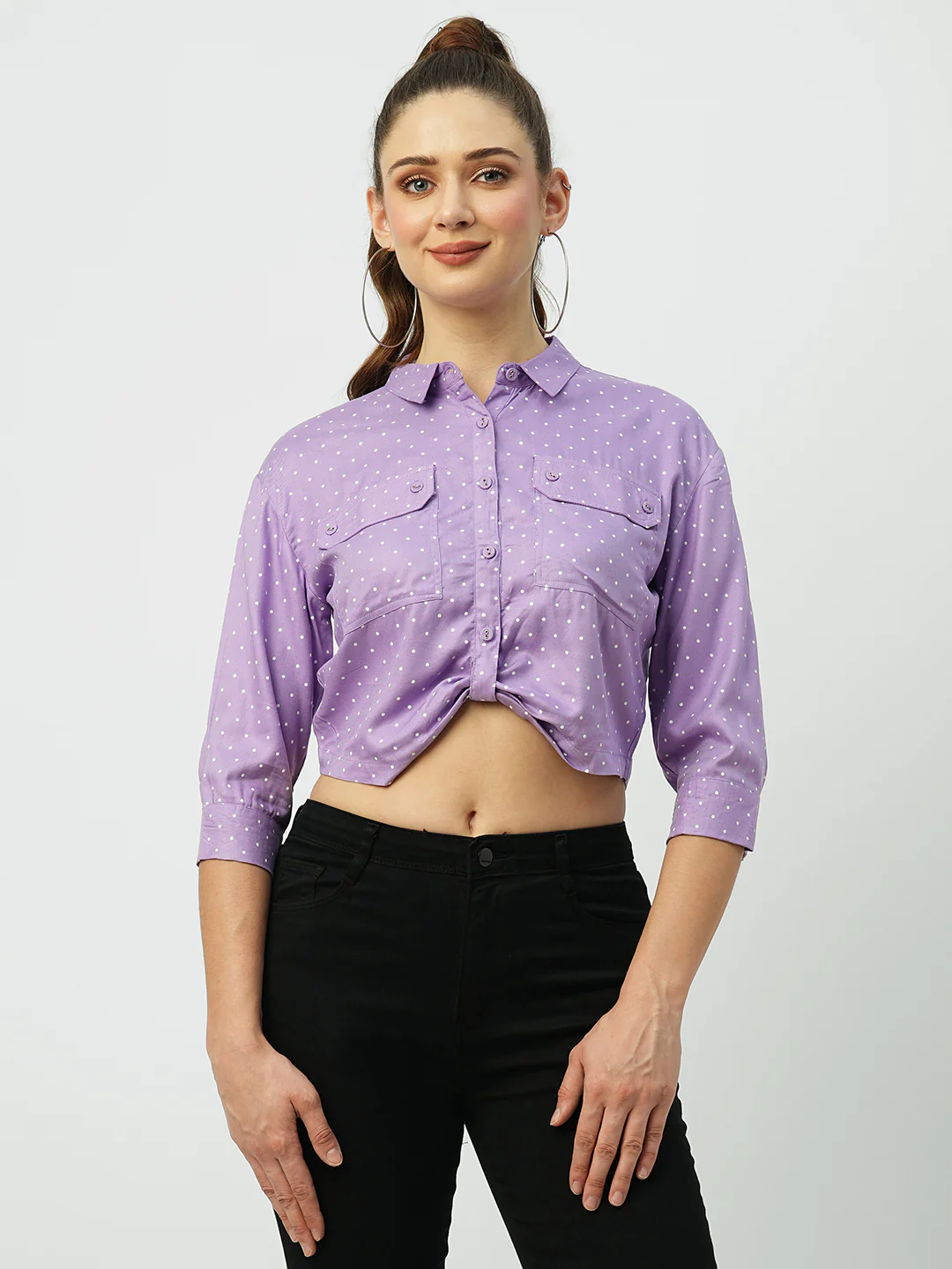 Women Lilac Crop Shirt - Image 2