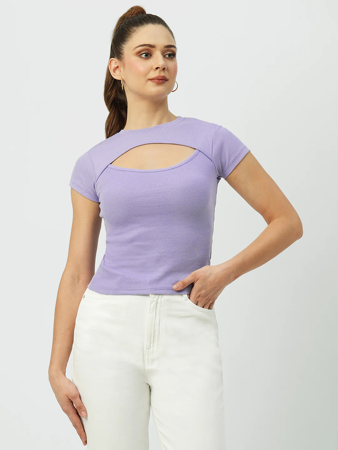 Women Lilac Crop T-Shirt - Image 2