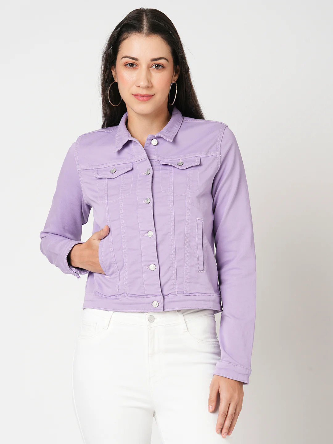 Women Lilac Denim Jacket - Image 2