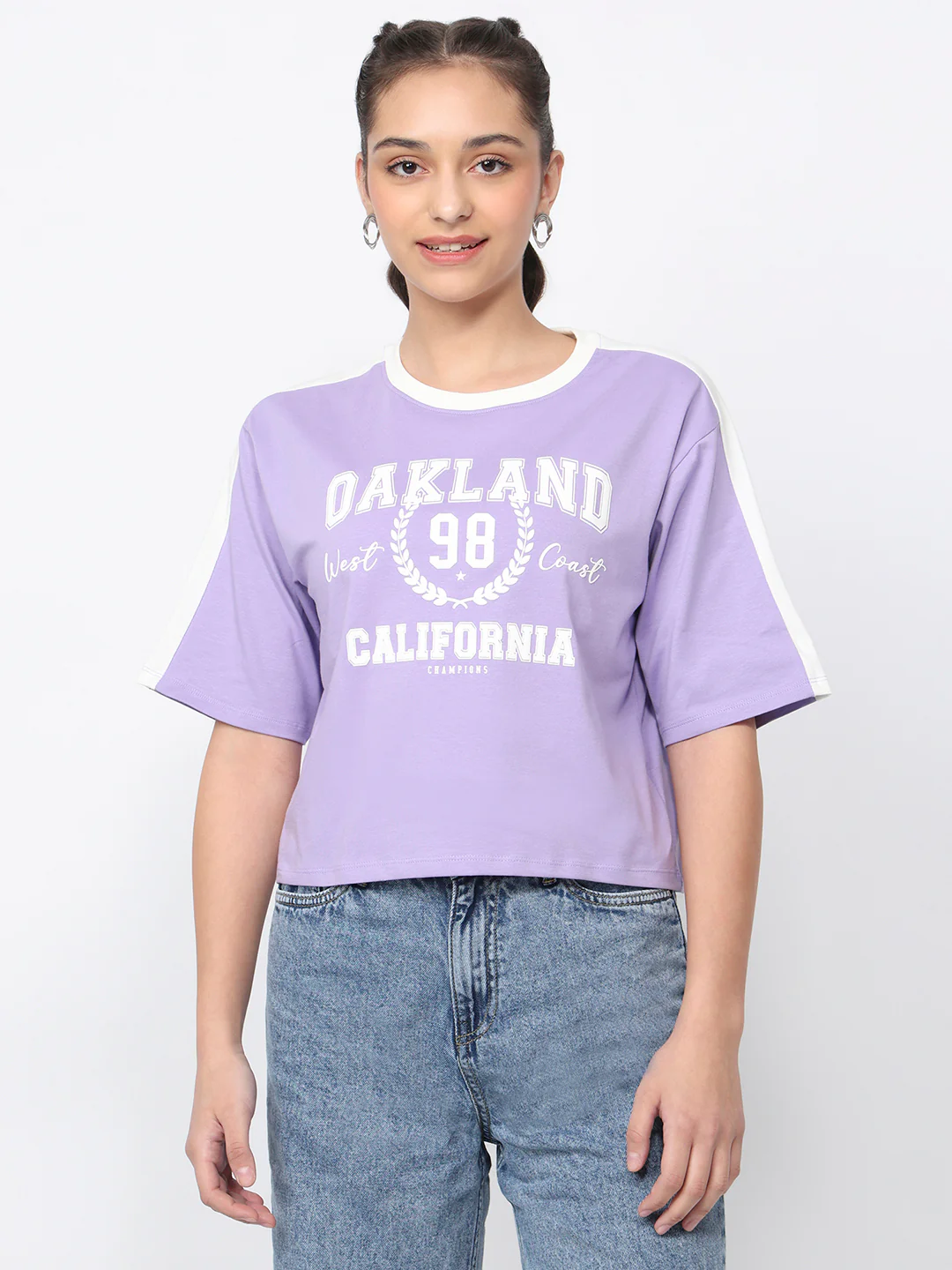 Women Lilac Graphic Crop Tees - Image 2