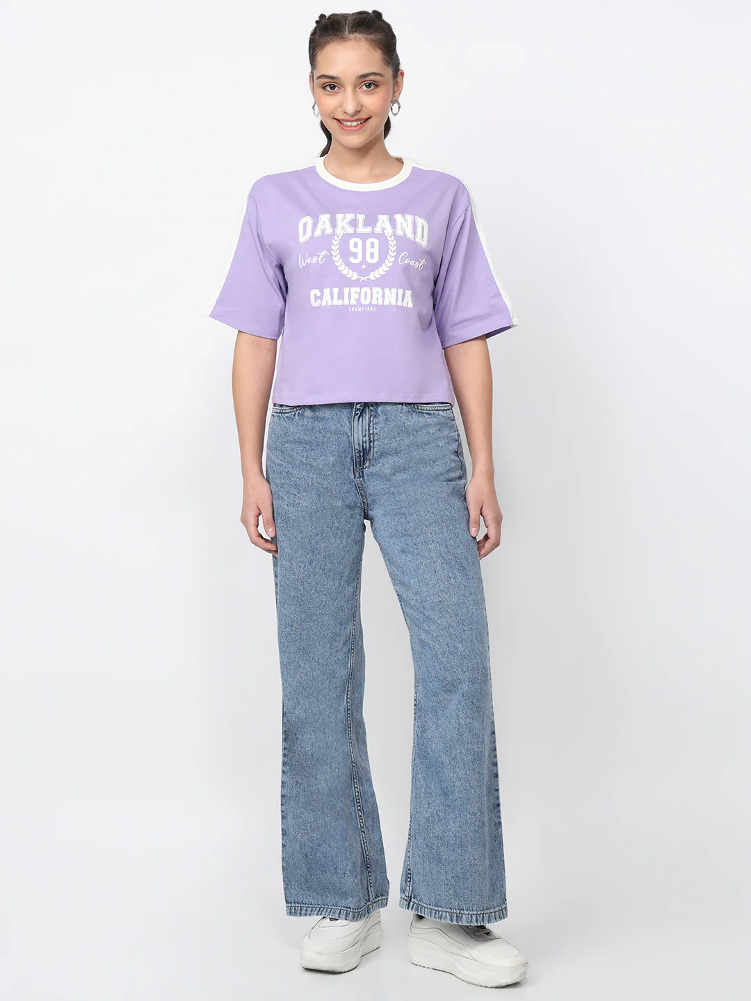 Women Lilac Graphic Crop Tees - Image 4