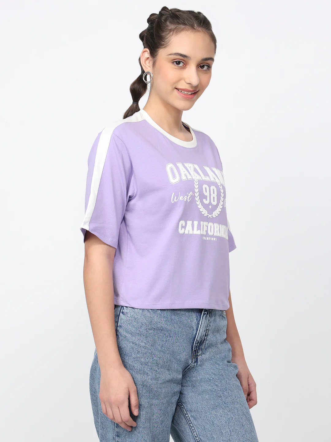 Women Lilac Graphic Crop Tees - Image 5