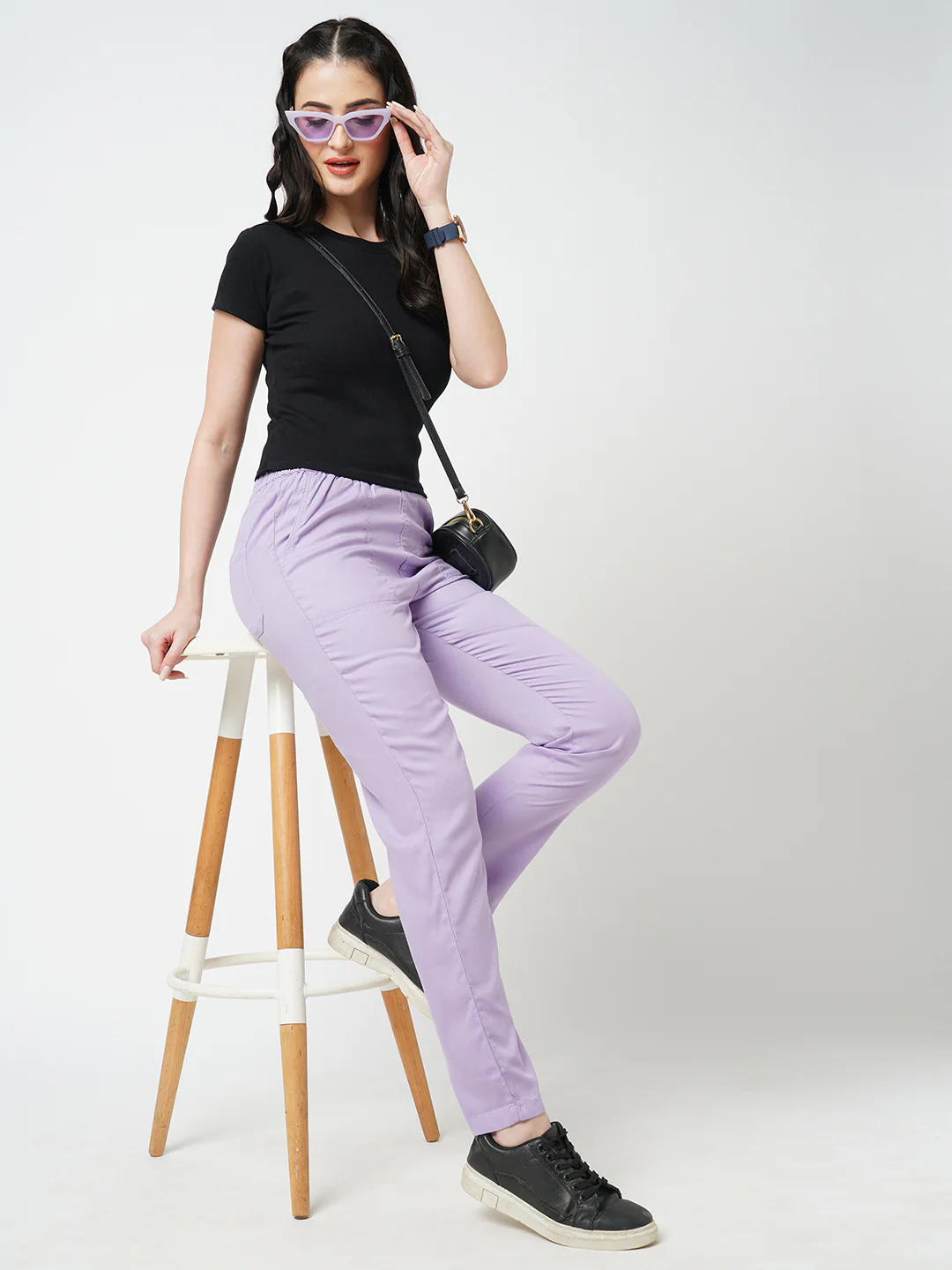 Women Lilac Paper Bag Pants