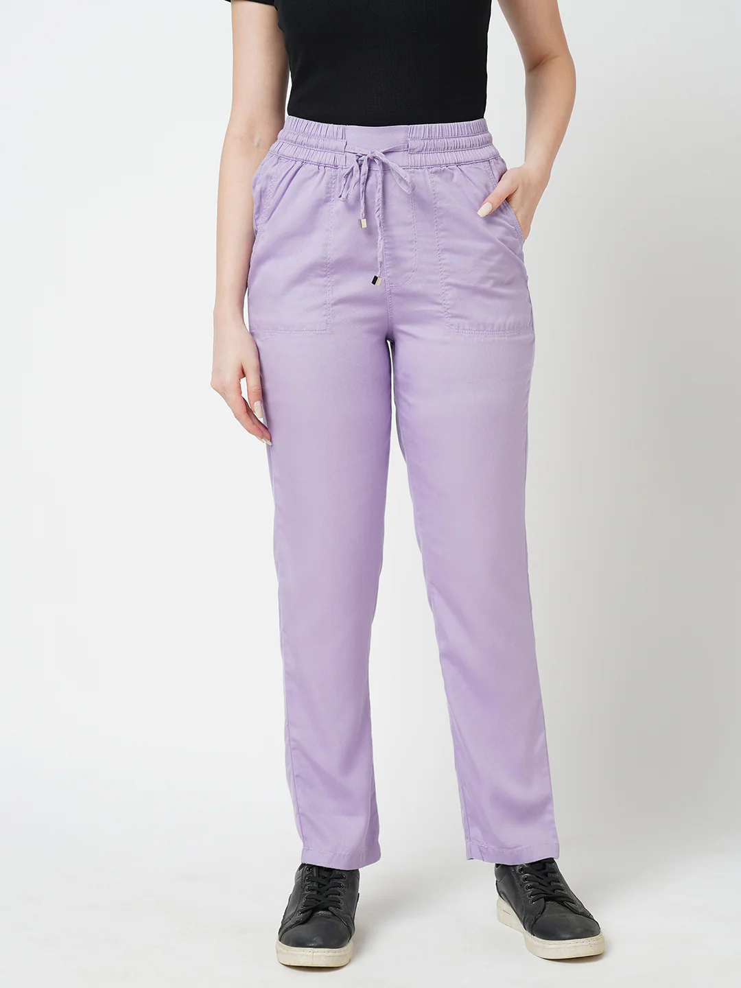 Women Lilac Paper Bag Pants - Image 2