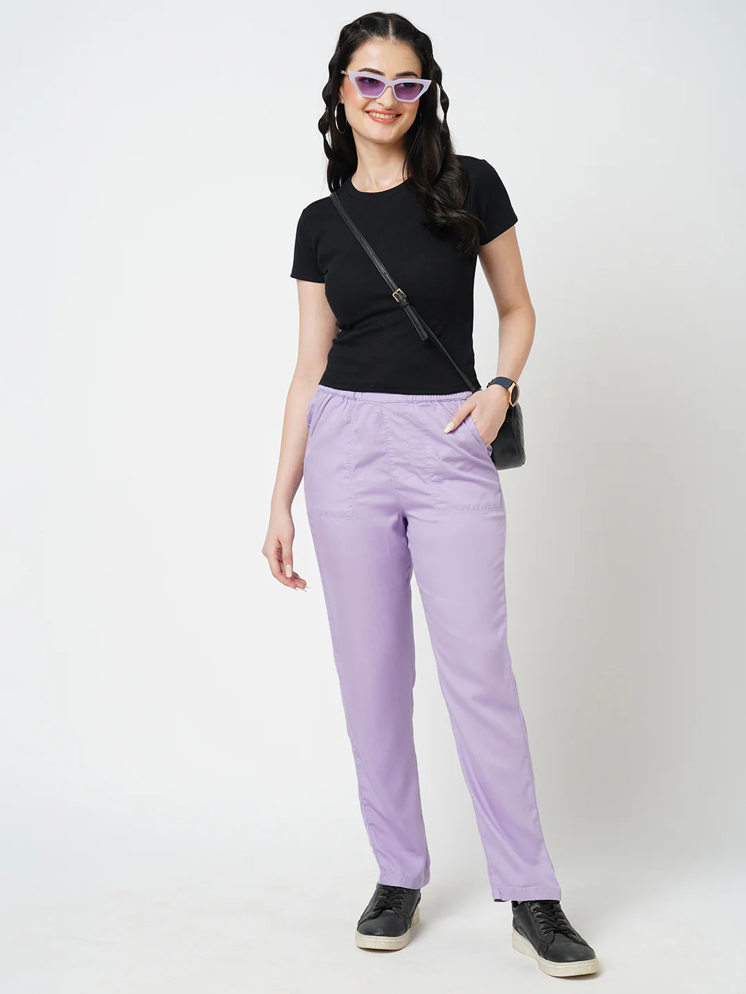 Women Lilac Paper Bag Pants - Image 4