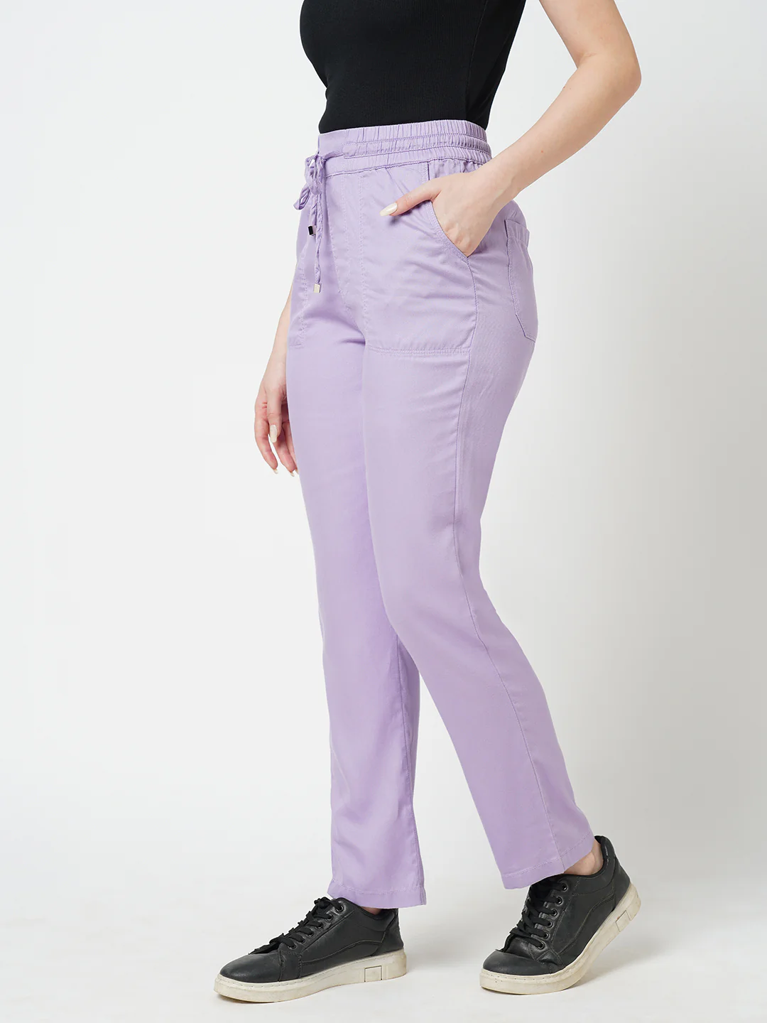 Women Lilac Paper Bag Pants - Image 5