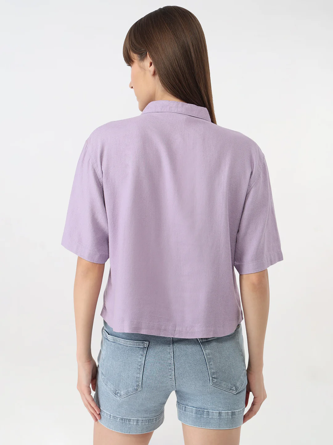 Women Lilac Slim Crop Shirt - Image 3