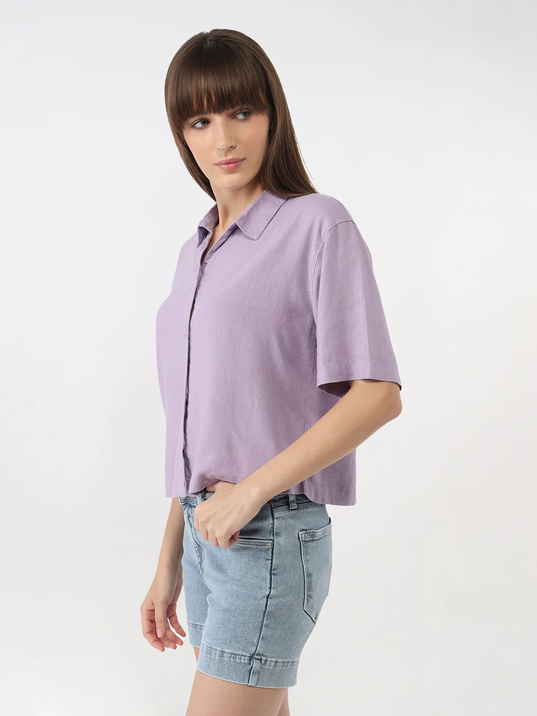 Women Lilac Slim Crop Shirt - Image 4