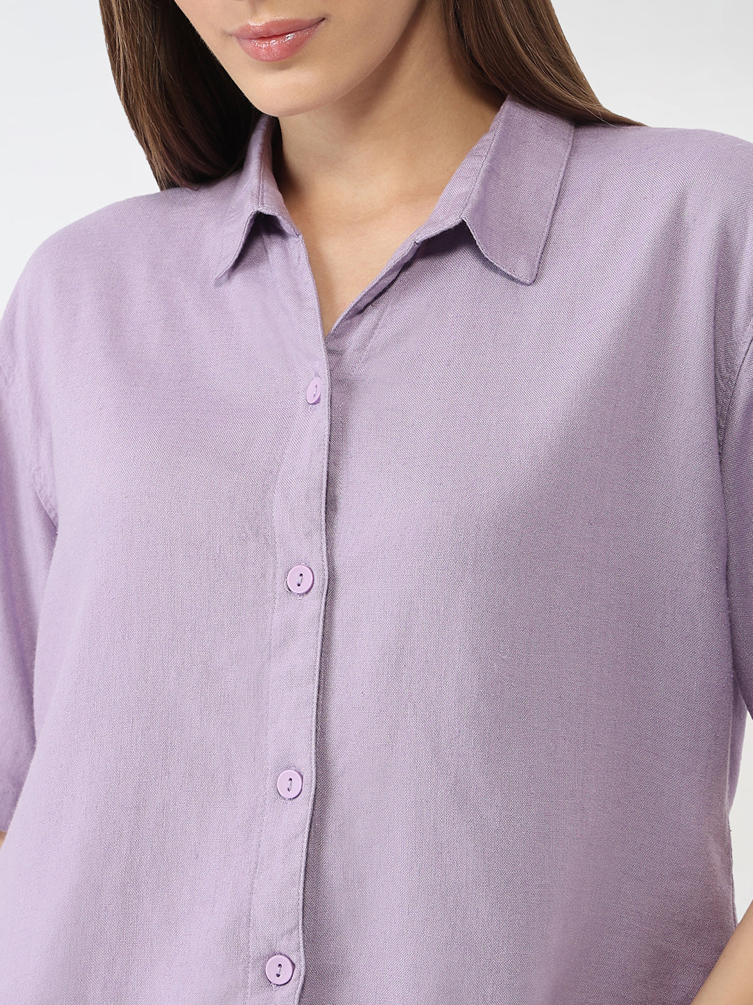 Women Lilac Slim Crop Shirt - Image 6