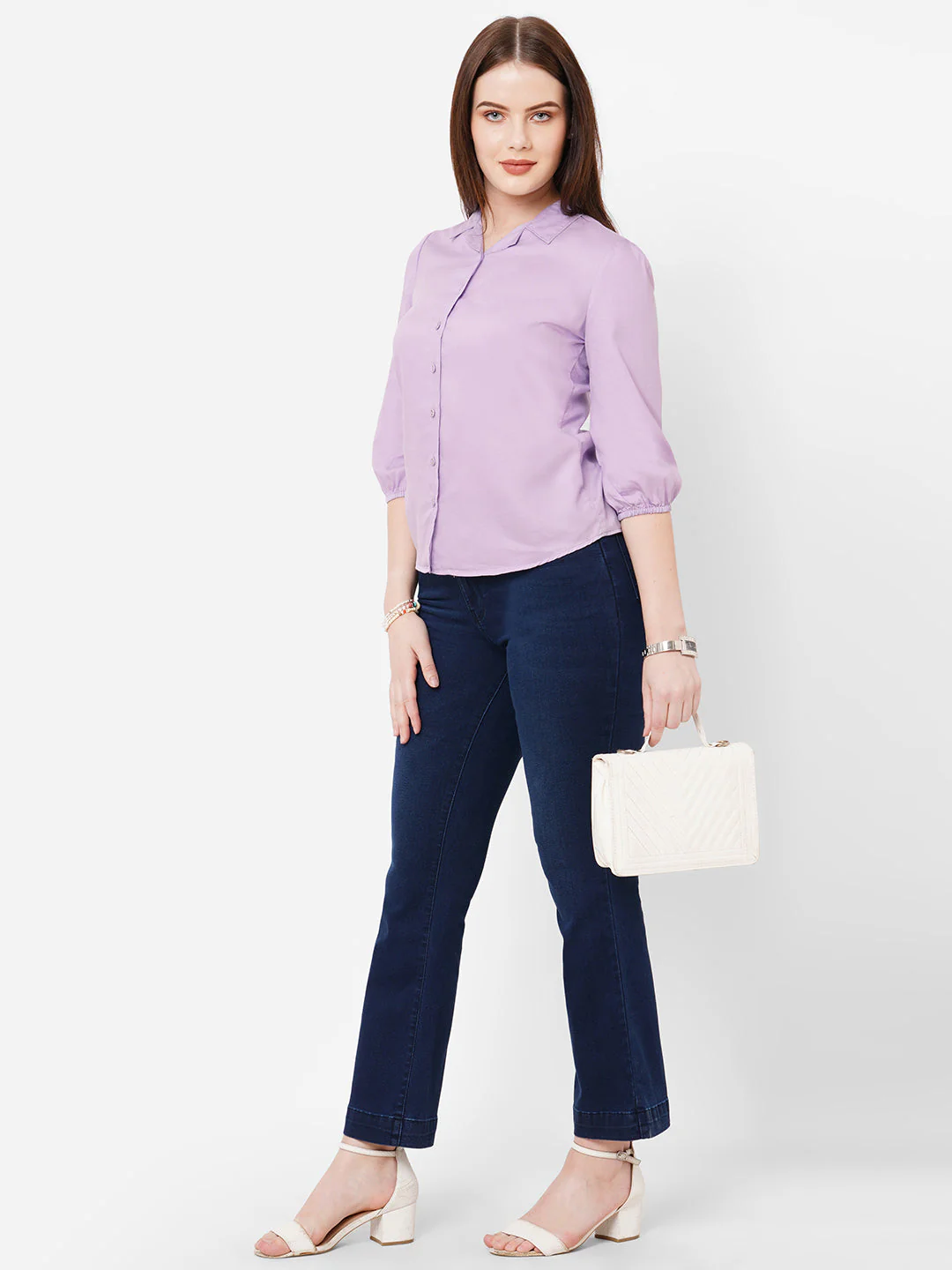 Women Lilac Slim Shirt - Image 2