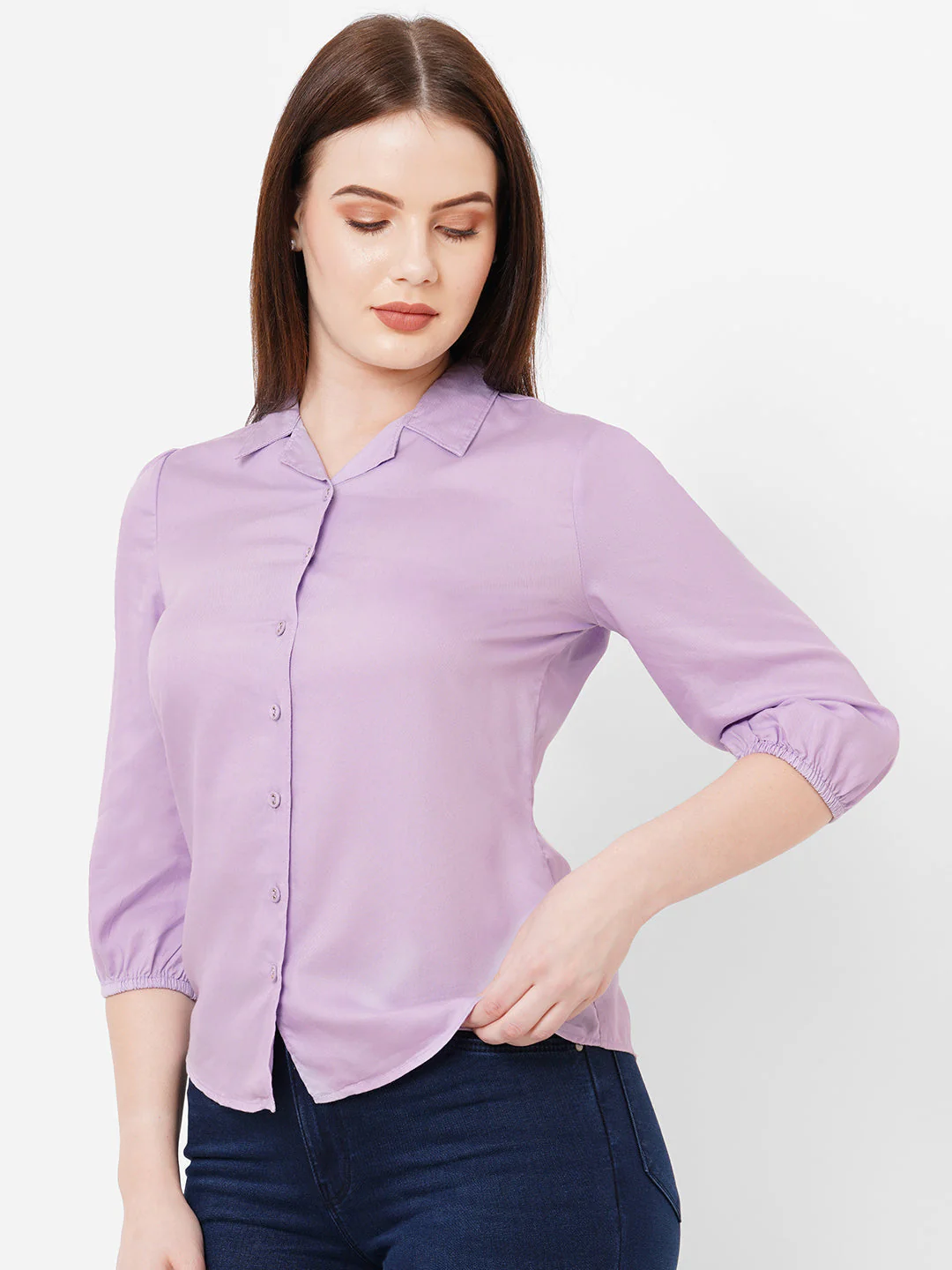 Women Lilac Slim Shirt - Image 5