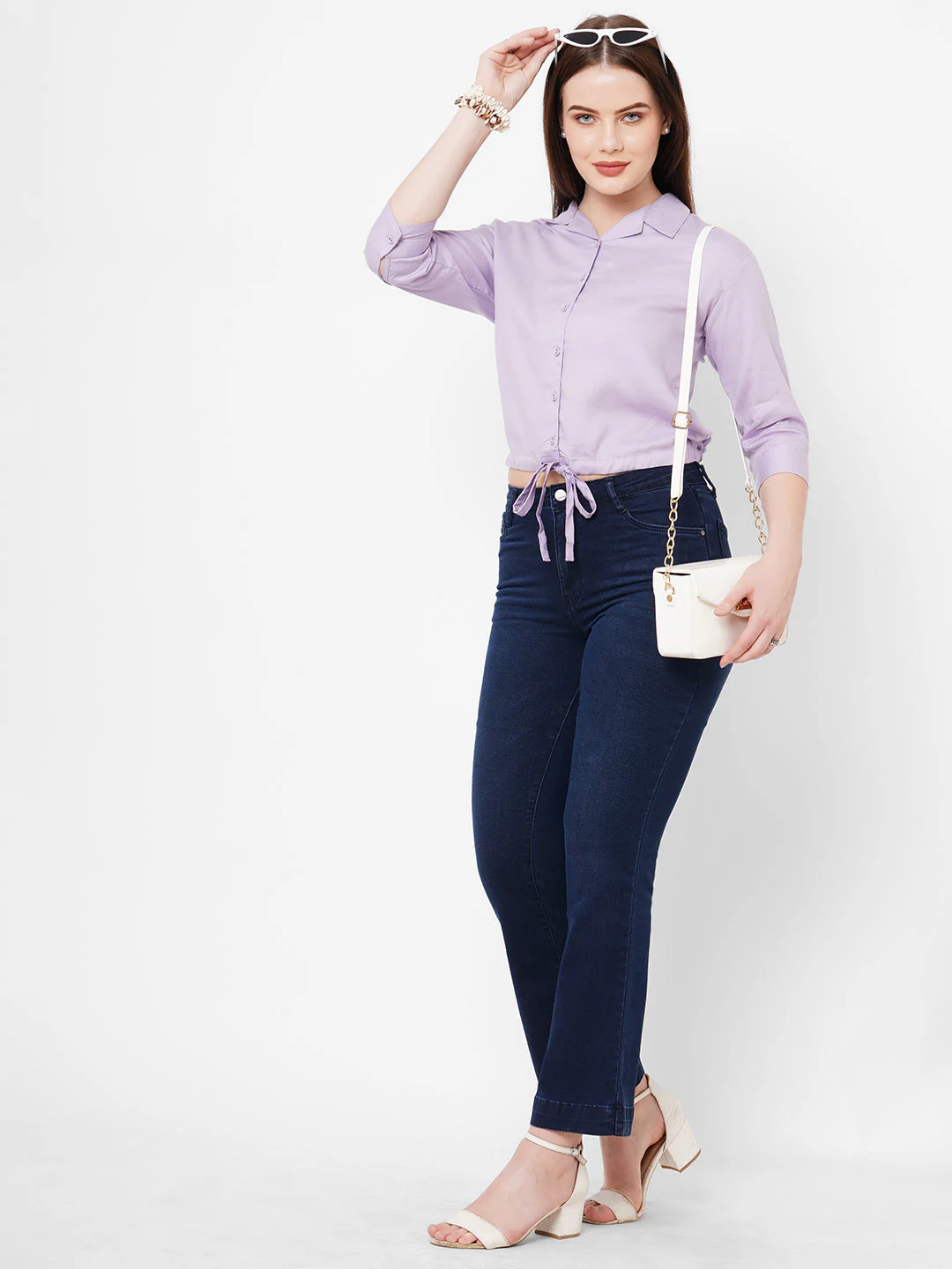 Women Lilac Slim Shirt - Image 2