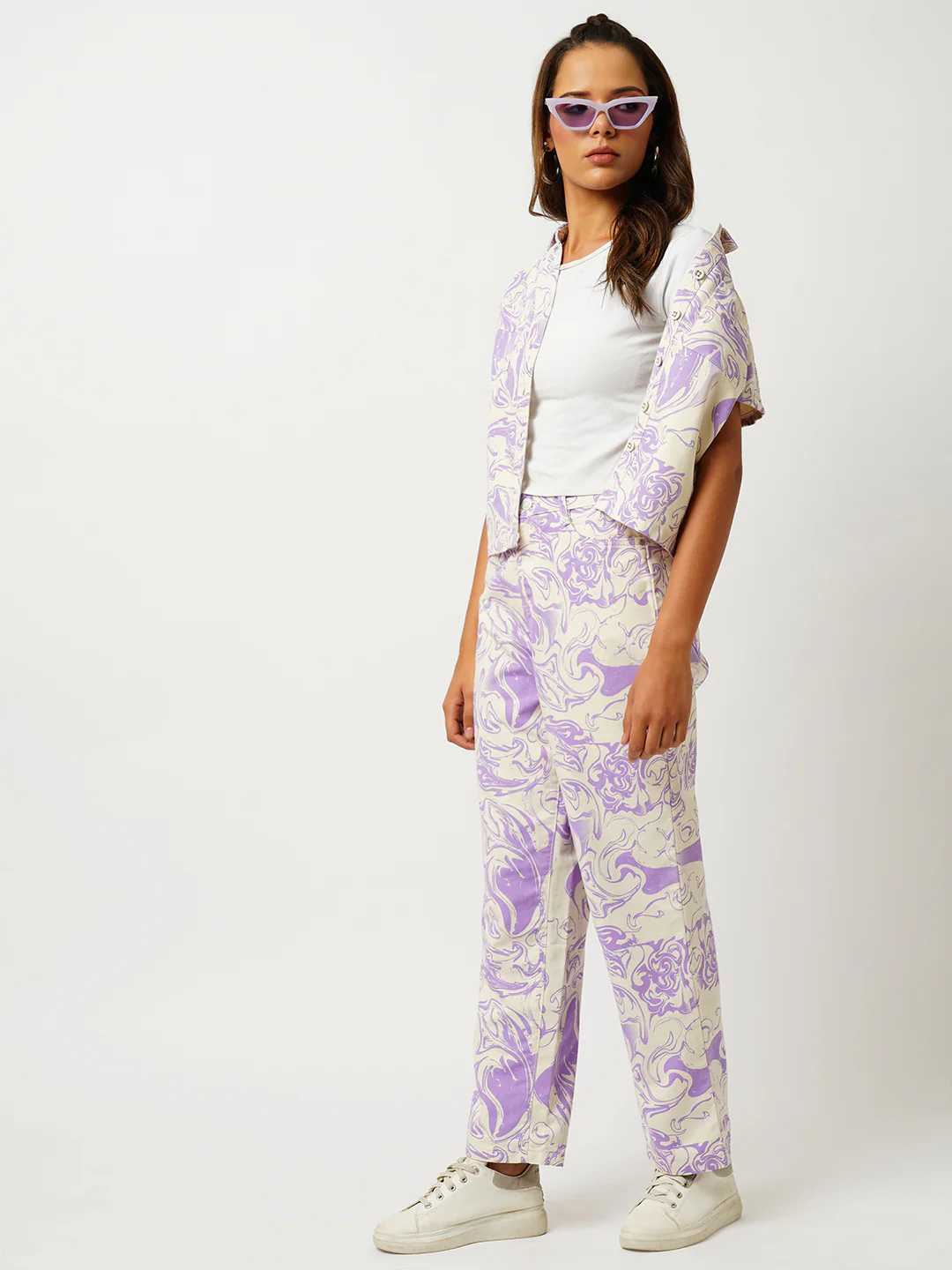 Women Lilac Swirl Crop Shirt