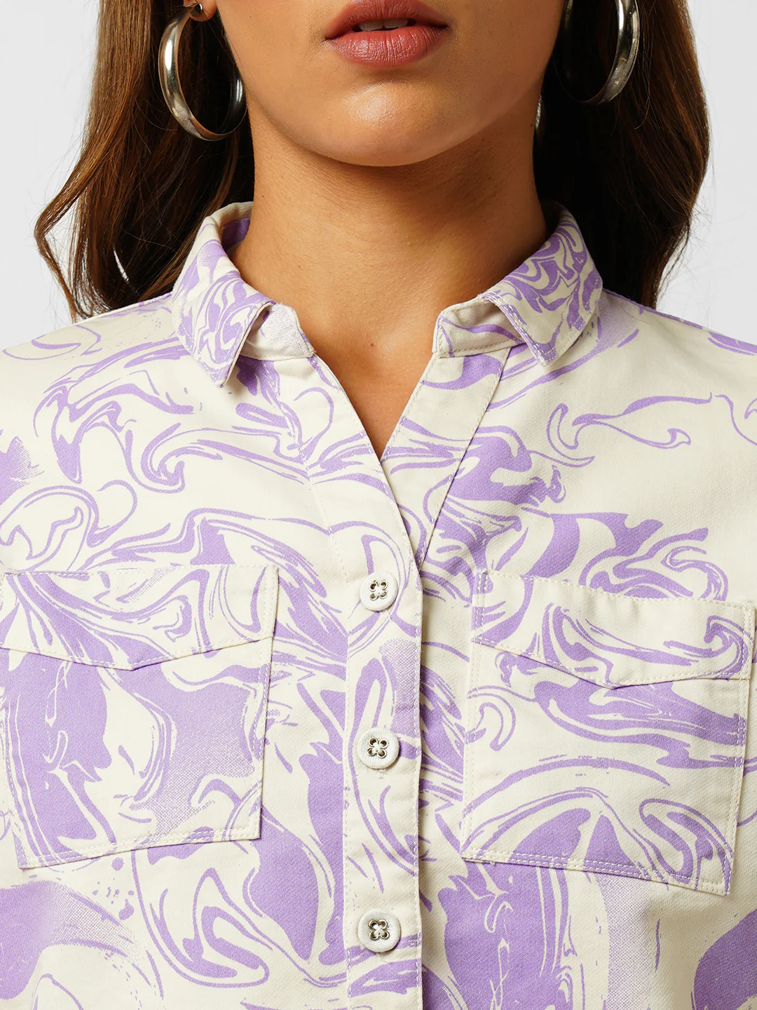Women Lilac Swirl Crop Shirt - Image 4