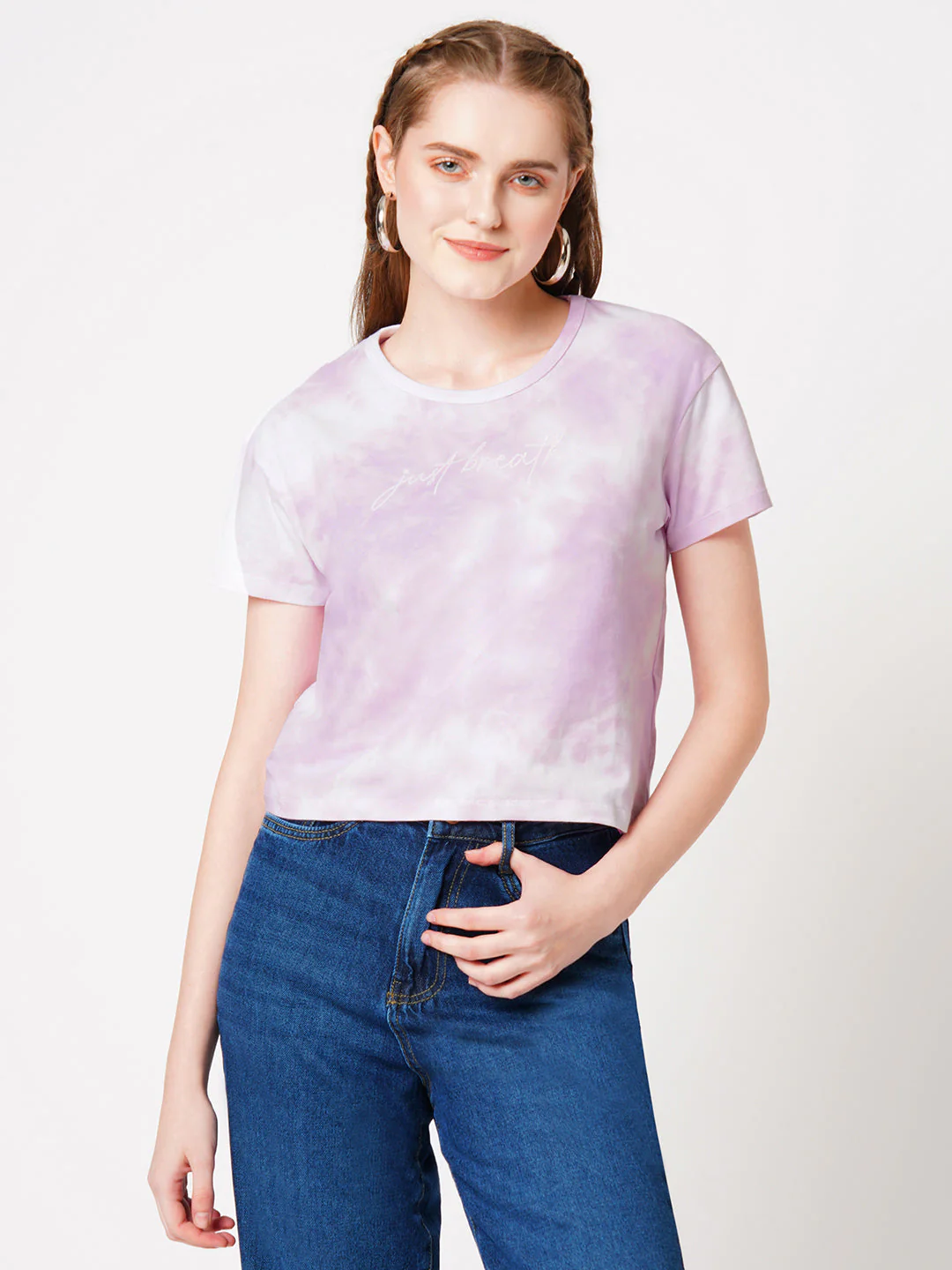 Women Lilac Tie & Dye Graphic Slim Tees - Image 2