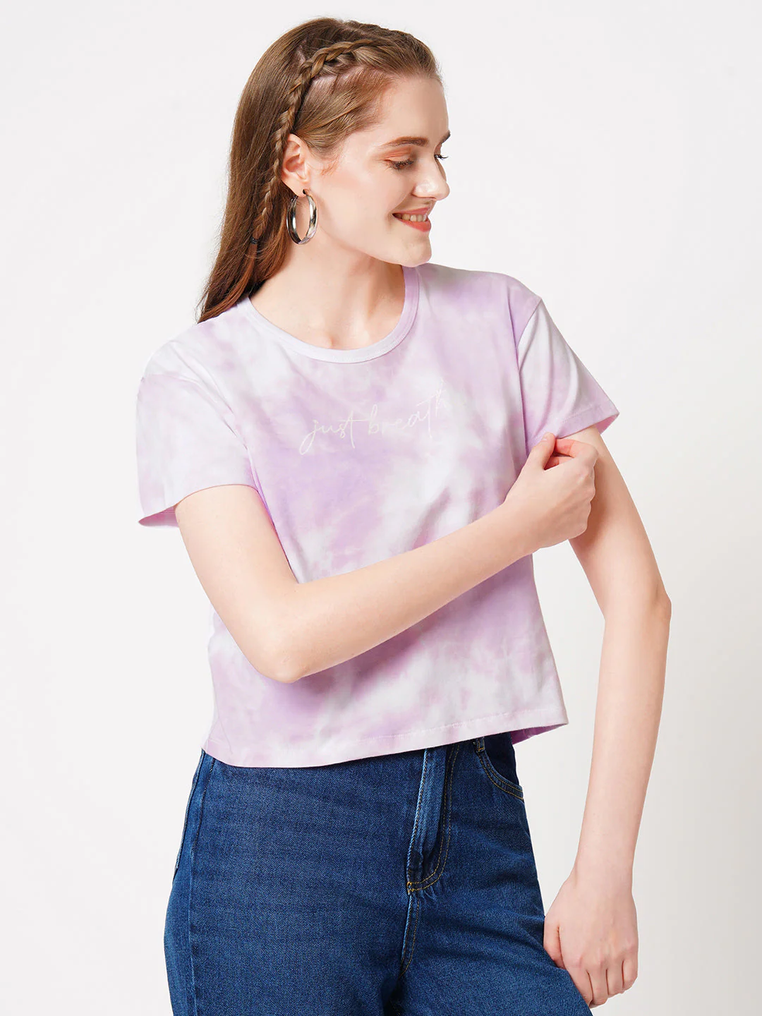 Women Lilac Tie & Dye Graphic Slim Tees - Image 4