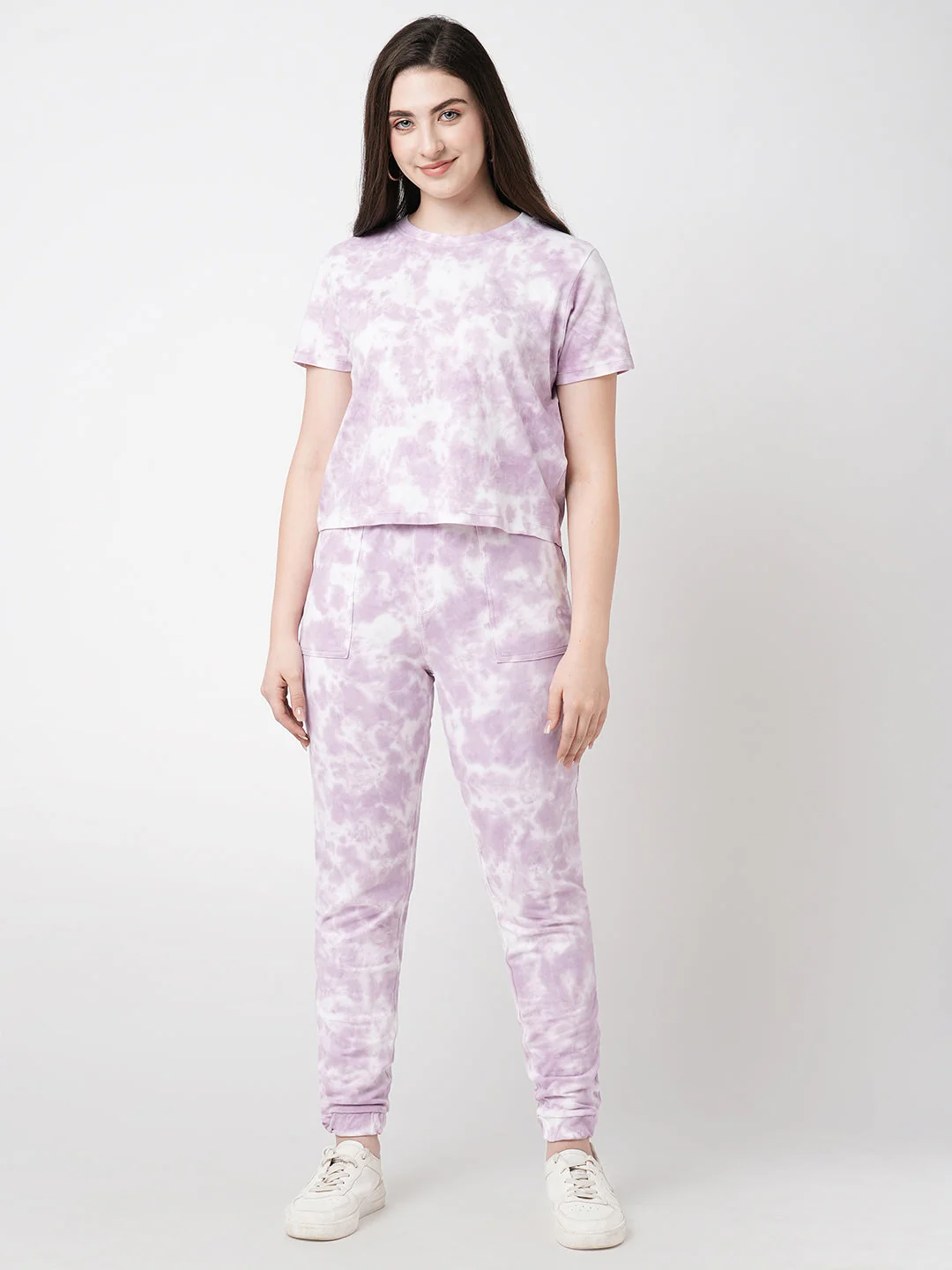 Women Lilac Tie & Dye Slim T-Shirt - Image 2
