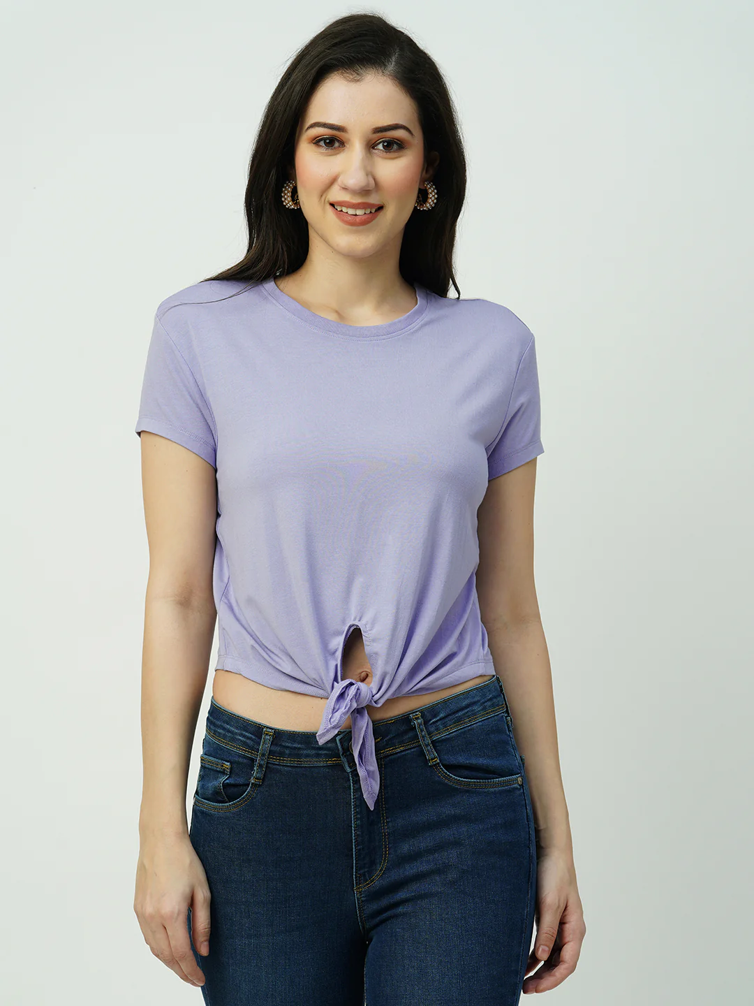 Women Lilac Tie-Up Crop T-Shirt - Image 2