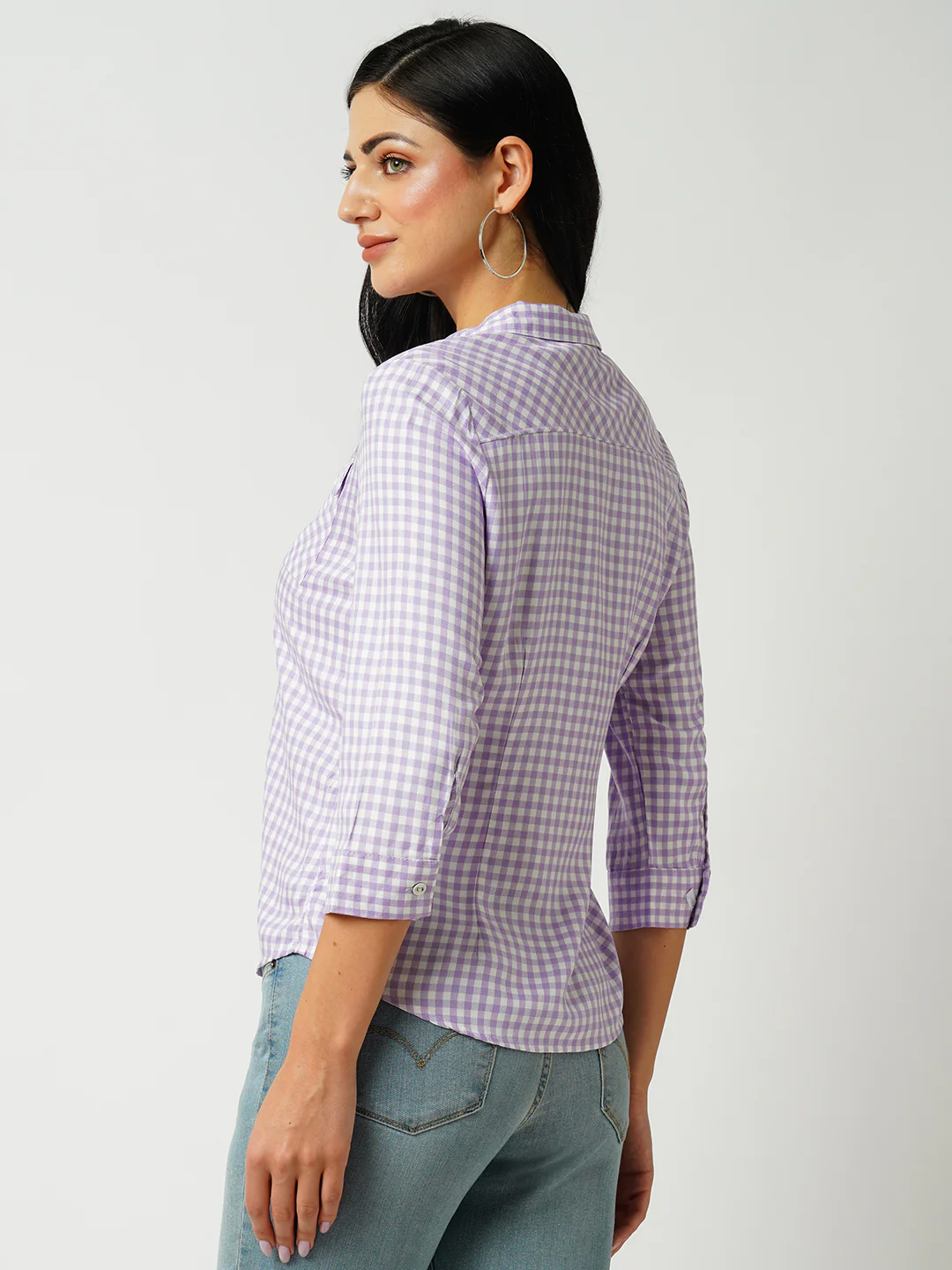 Women Lilac-White Slim Shirt - Image 3