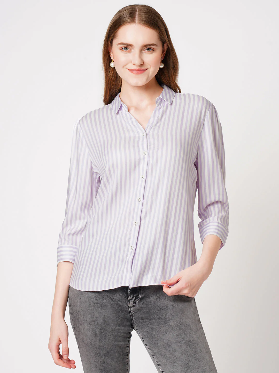 Women Lilac/White Striped Shirt