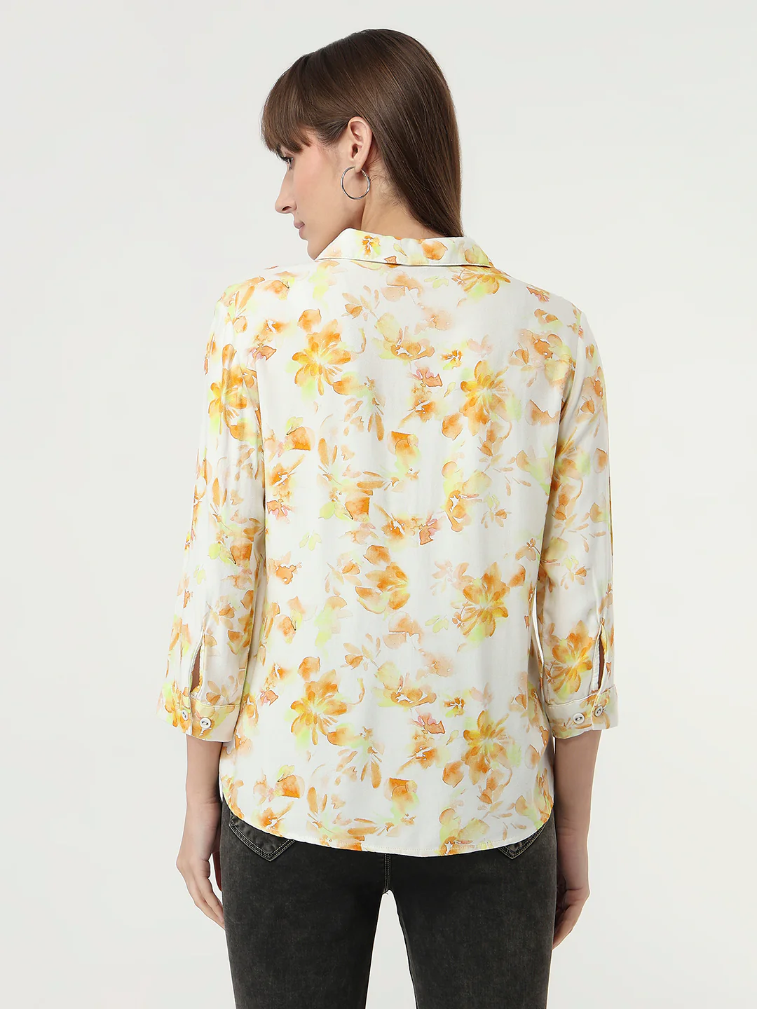 Women Lime Floral Slim Fit Shirt - Image 3