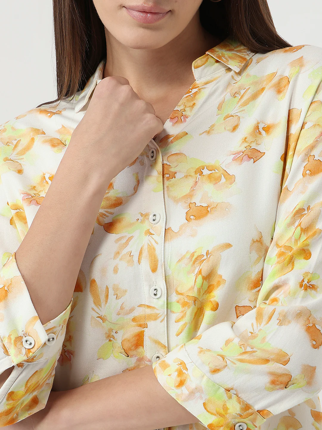 Women Lime Floral Slim Fit Shirt - Image 6