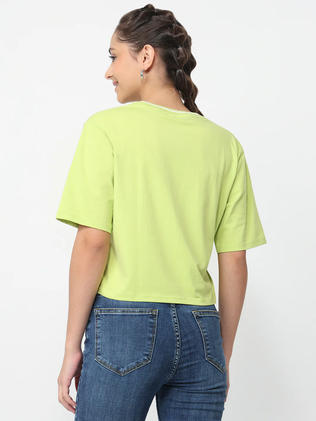 Women Lime Graphic Crop Tees - Image 3