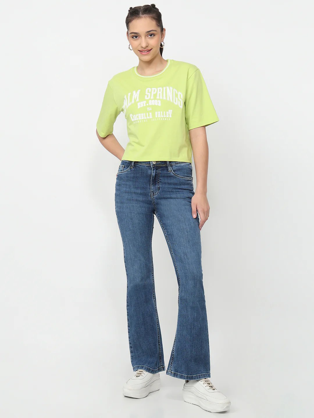 Women Lime Graphic Crop Tees - Image 4