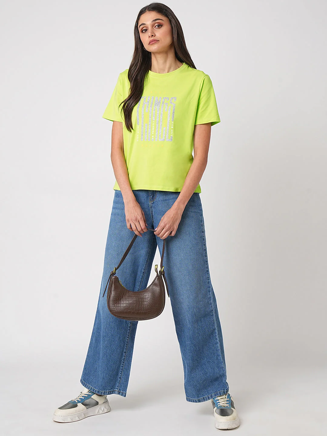 Women Lime Graphic Tees - Image 2
