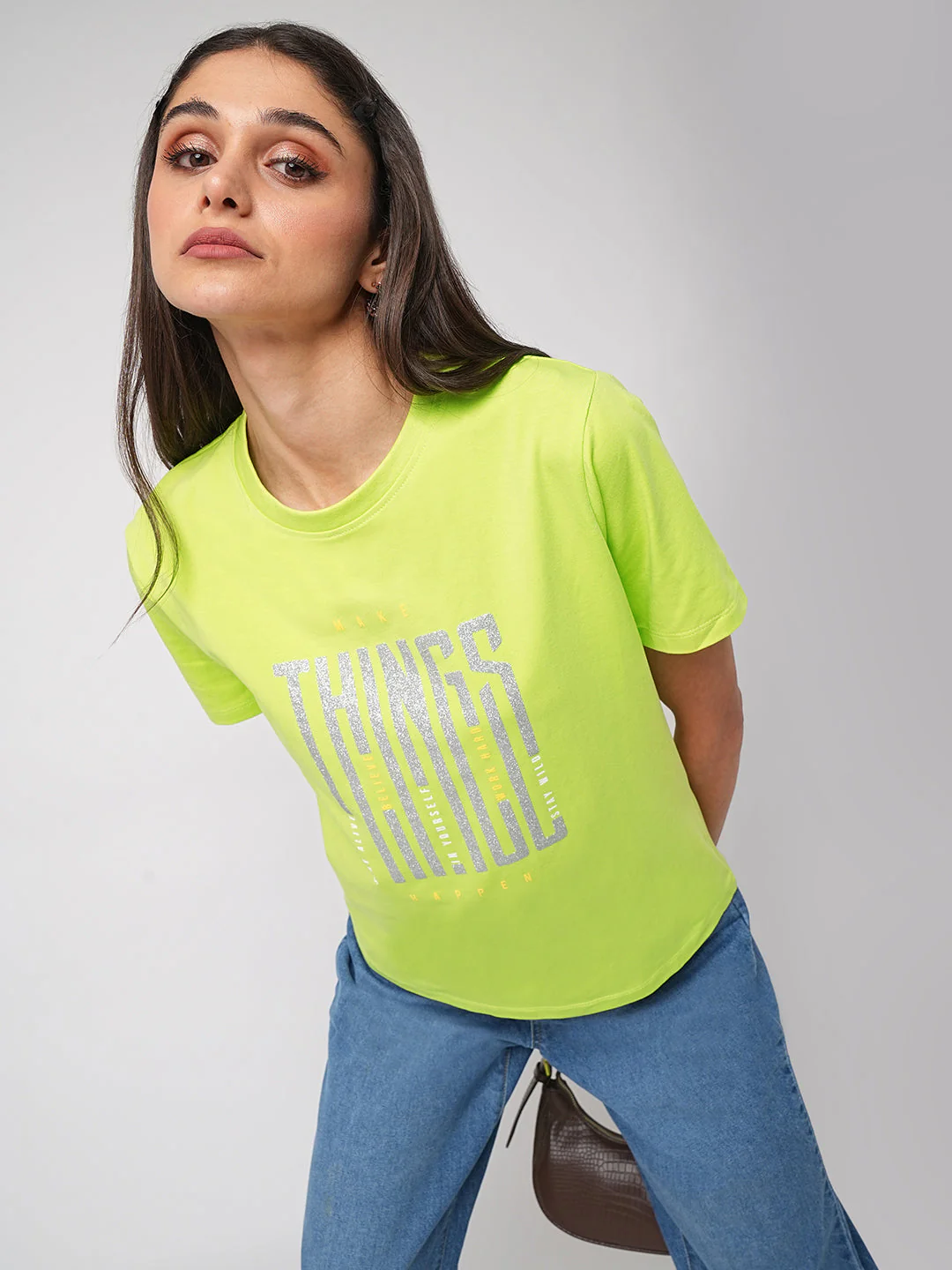 Women Lime Graphic Tees - Image 4