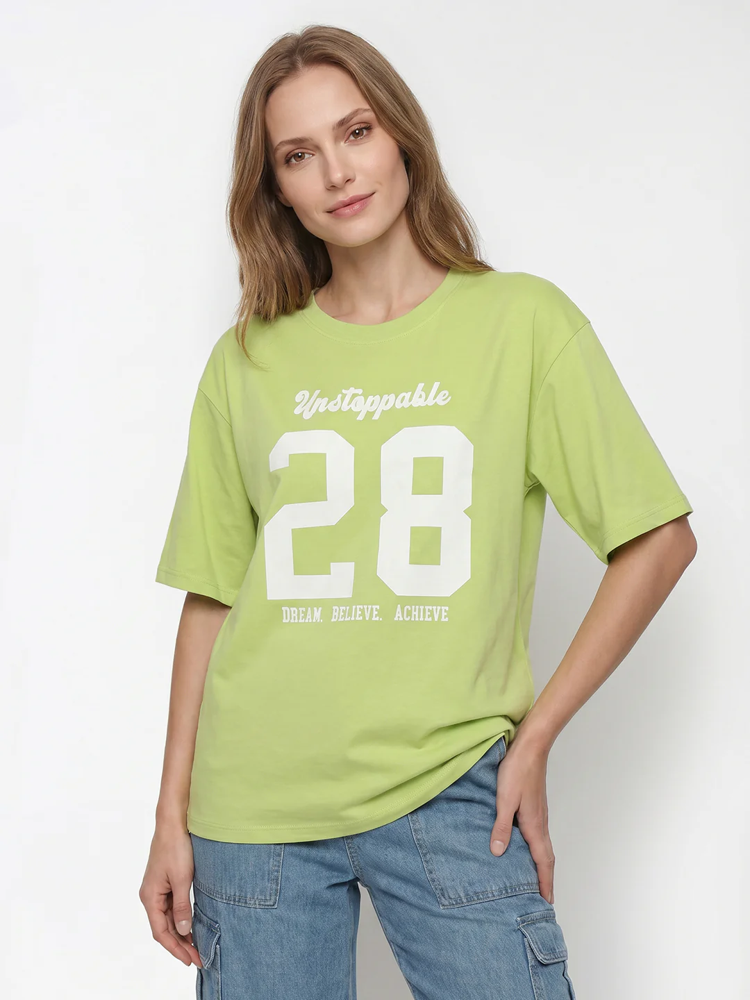 Women Lime Oversized T-Shirt - Image 2
