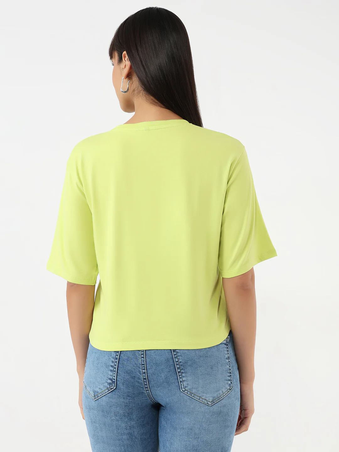 Women Lime Slim Crop Graphic T-Shirt - Image 3