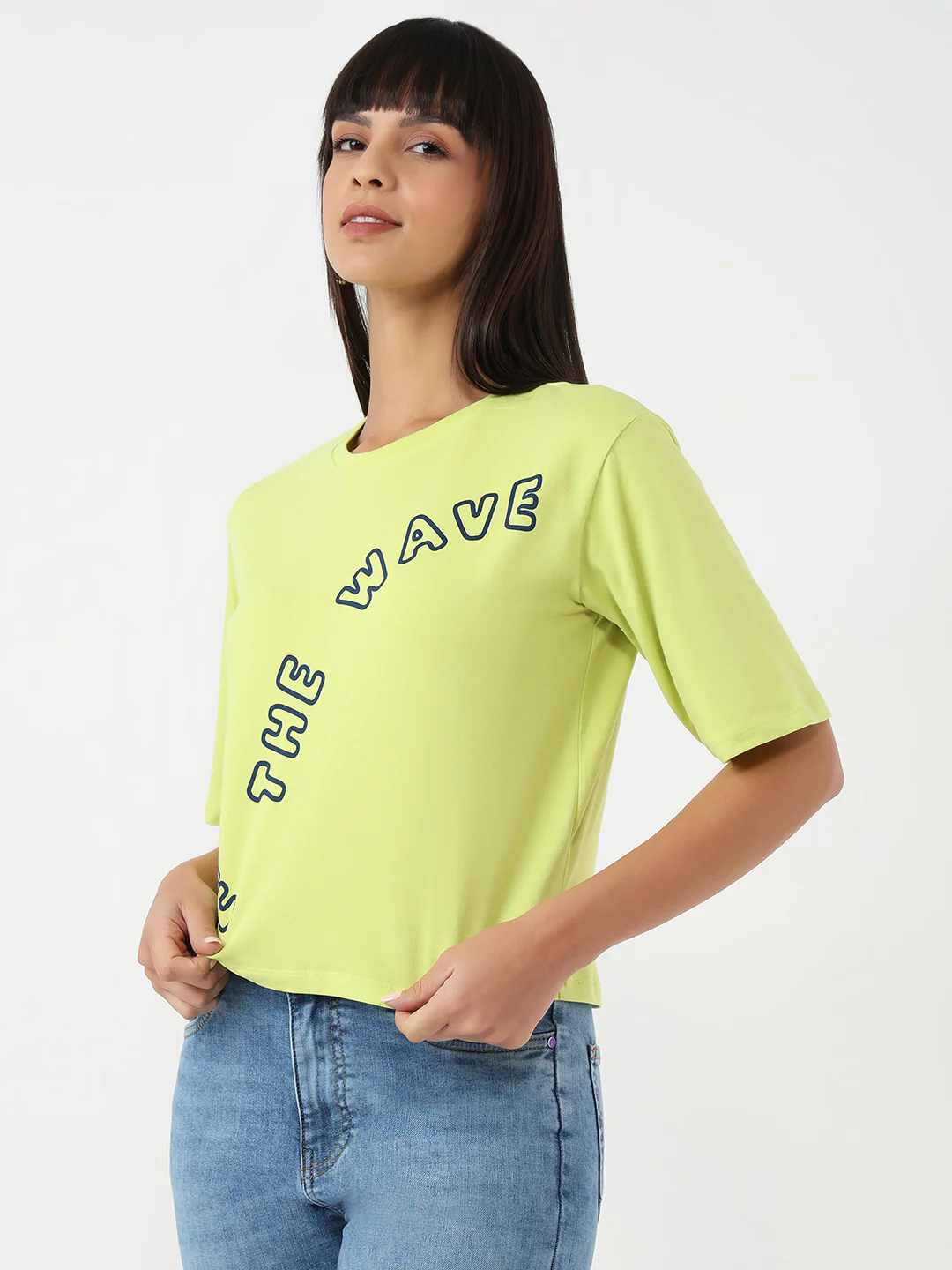 Women Lime Slim Crop Graphic T-Shirt - Image 4