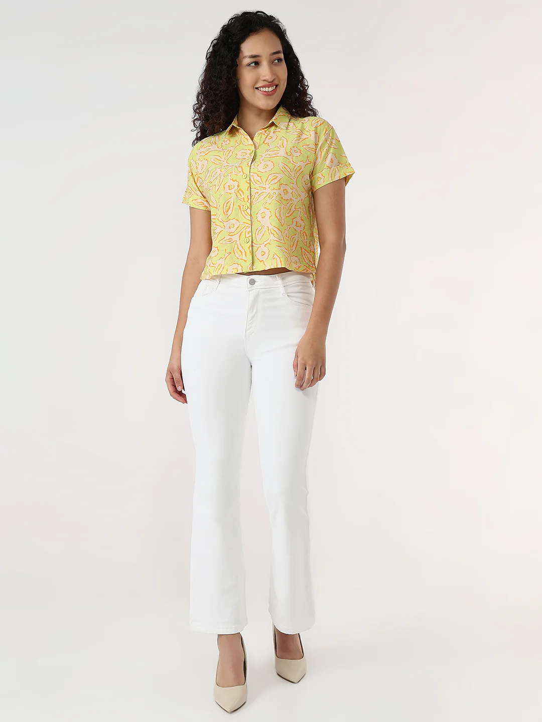 Women Lime Slim Crop Shirt - Image 3
