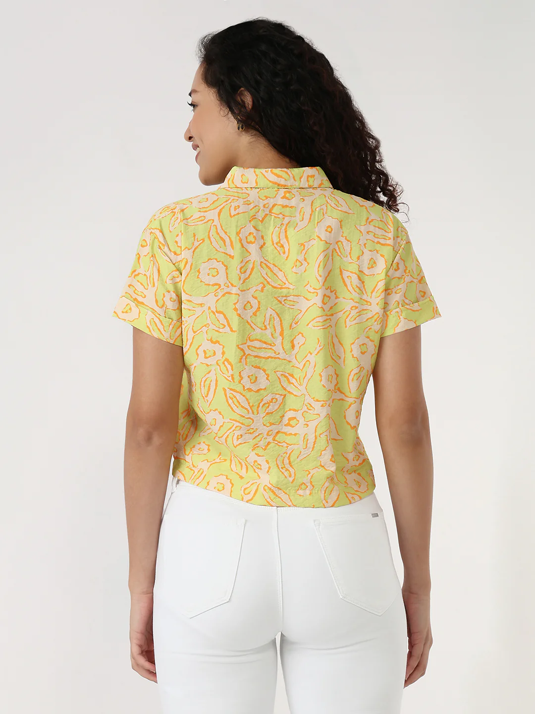 Women Lime Slim Crop Shirt - Image 4