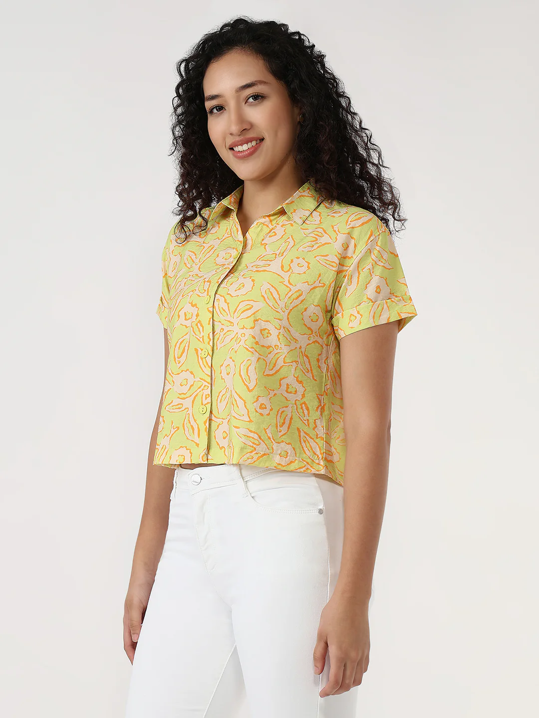Women Lime Slim Crop Shirt - Image 5