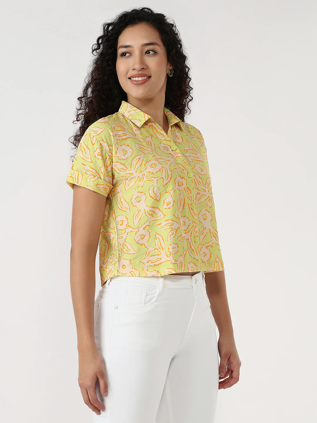 Women Lime Slim Crop Shirt - Image 6