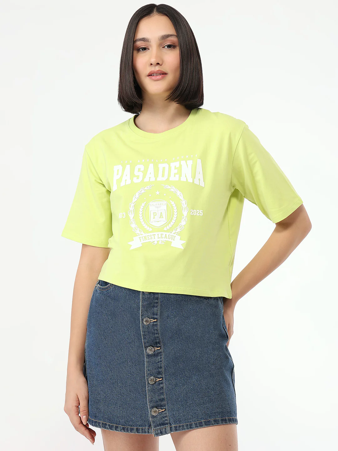Women Lime Slim Fit Crop T-Shirt